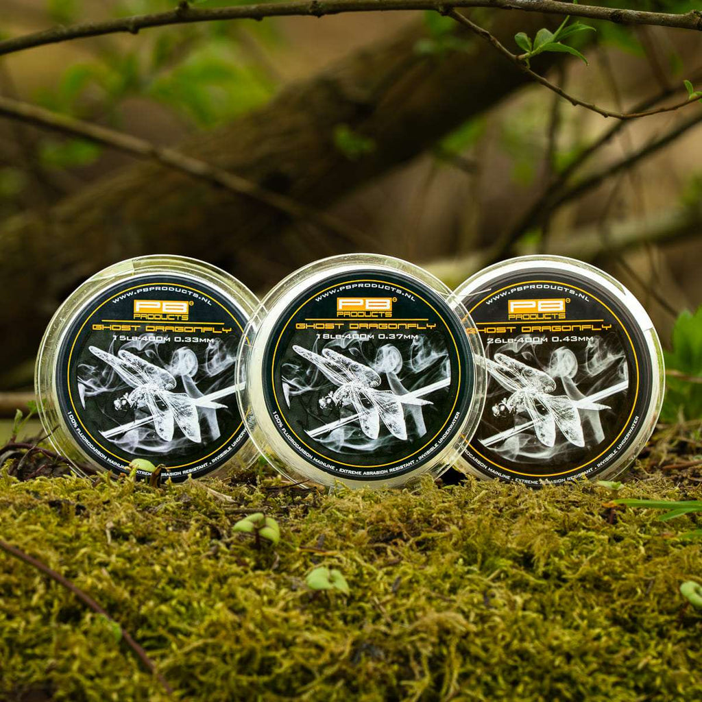 PB Products Ghost Dragonfly fluorocarbon mainline, three spool range