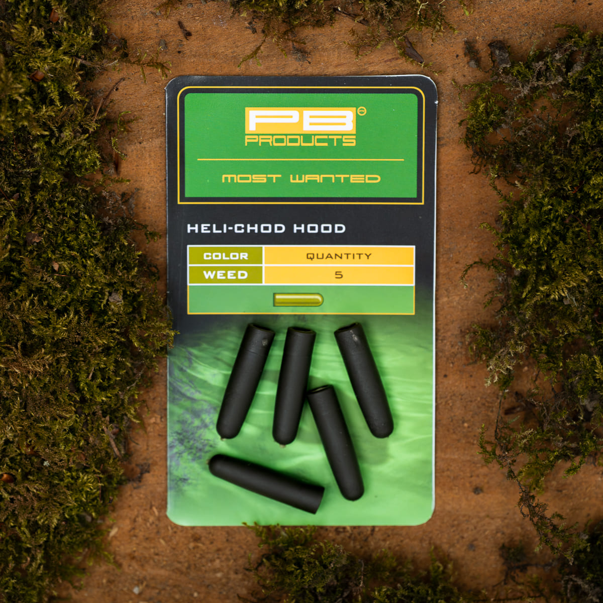 PB Products Heli-Chod Hoods in Weed, 30 mm, package
