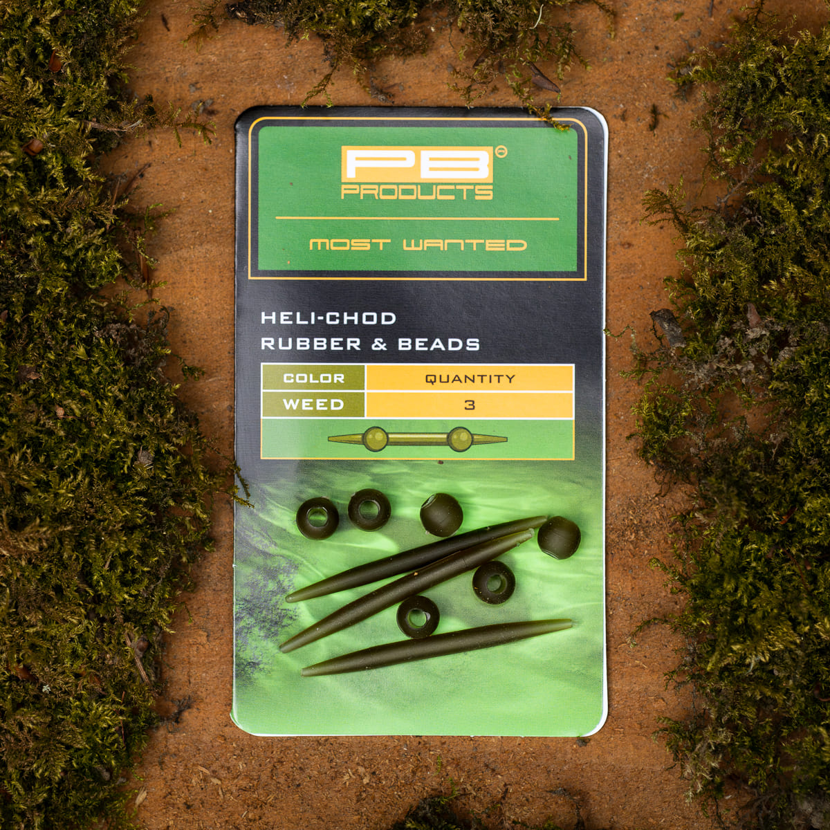 PB Products Heli-Chod rubber and beads in Weed, package