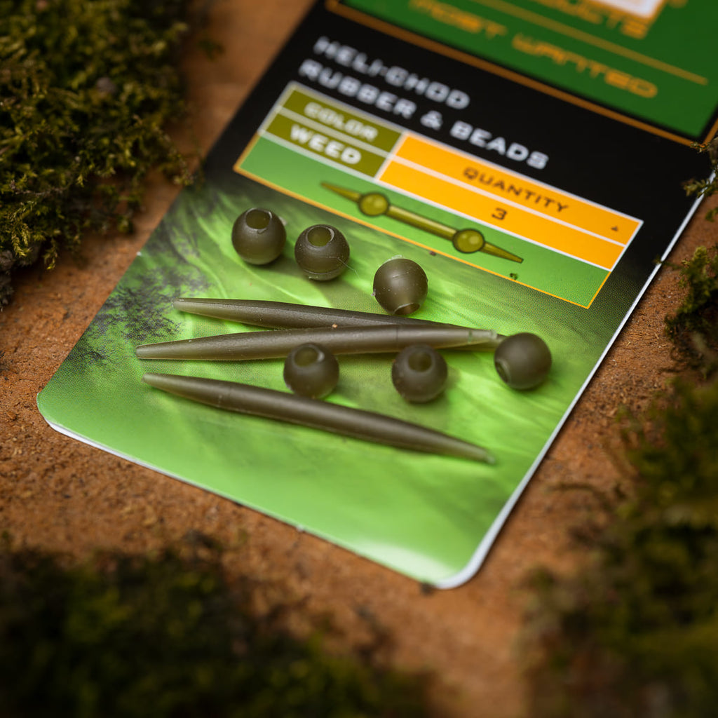 PB Products Heli-Chod rubber and beads in Weed, side view