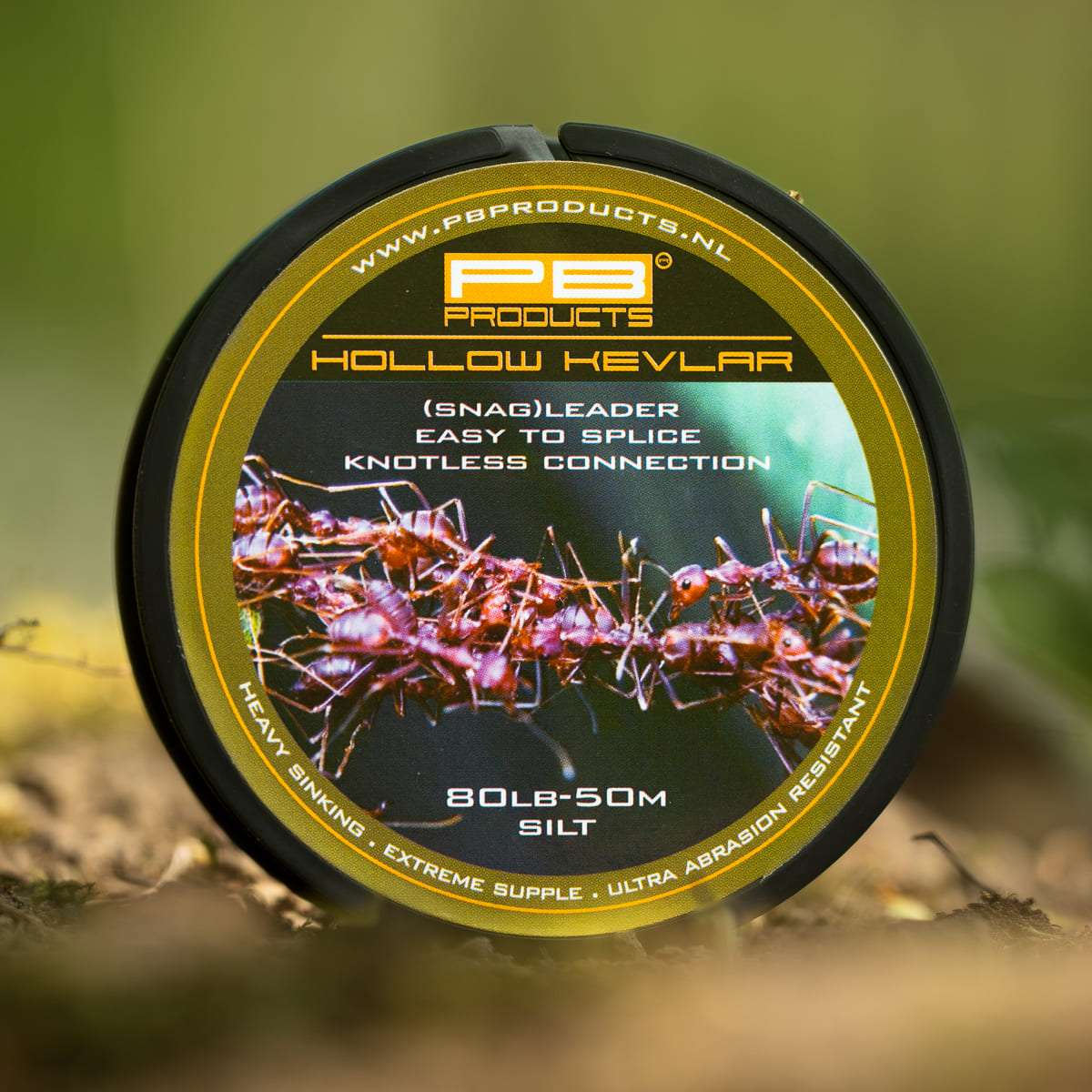 PB Products Hollow Kevlar leader, 80 lb 50 m in Silt