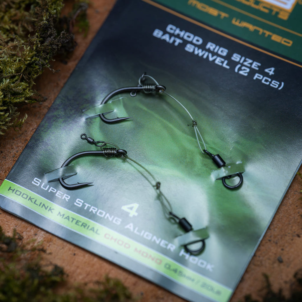 PB Products Chod rig with bait swivel, size 4, side view