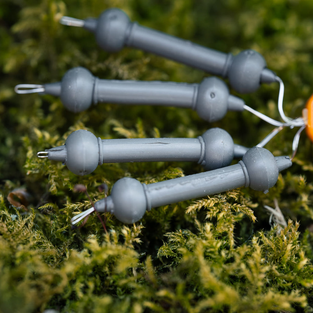 PB Products Downforce Tungsten X-small Heli-Chod rubber and beads in Silt, close up