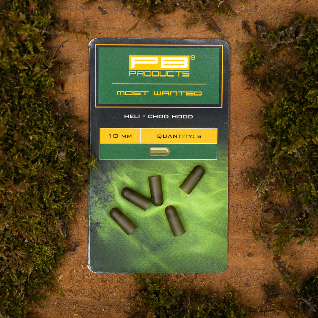PB Products Heli-Chod Hoods in Weed, 10 mm, package