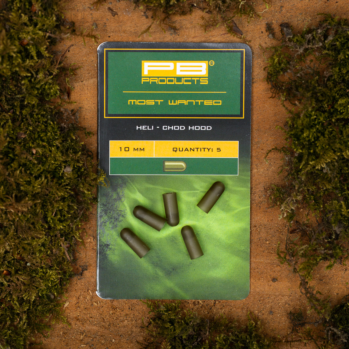 PB Products Heli-Chod Hoods in Weed, 10 mm, package