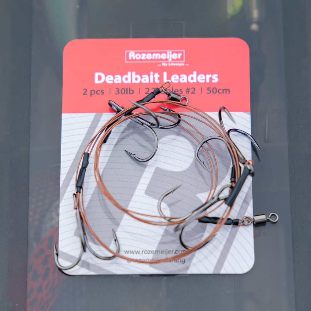 Deadbait Leaders 2x treble hooks 50cm 30lb 2pcs